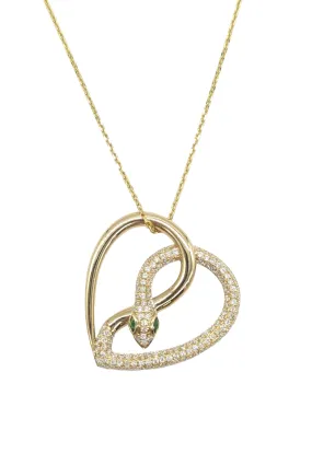 1 Carat Diamond Heart Snake Pendant W/Chain