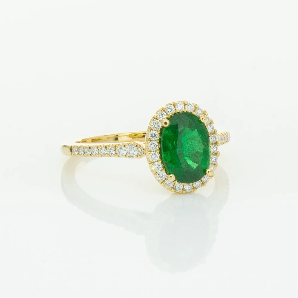 18ct Yellow Gold 1.20ct Emerald & Diamond Mini Sierra Ring