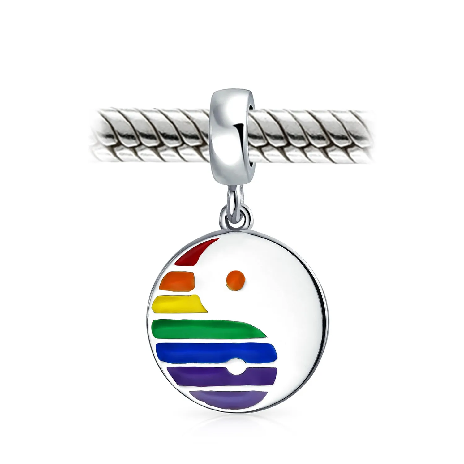 .925 Sterling Silver LGBTQ Pride Rainbow Yin Yang Circle Heart Dangle Bead Charm