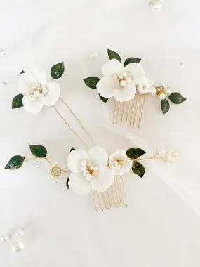 Aimee Ceramic Floral Hair Combs