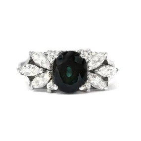 Aurora Oval Forest Green Moissanite with Ornate Side Stones Ring in 18K Gold