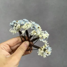 Blue and ivory flower hairpins