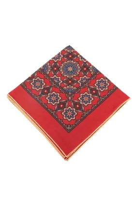 Cardinal Red Medallion Silk Wool Pocket Square