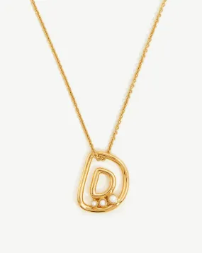 Chubby Pearl Initial Pendant Necklace  - Initial D | 18ct Gold Vermeil/Pearl