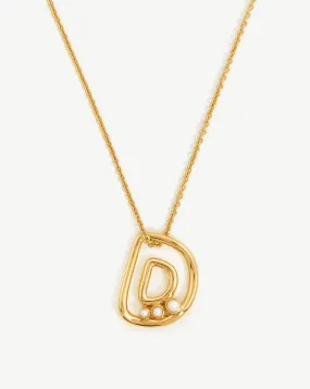 Chubby Pearl Initial Pendant Necklace  - Initial D | 18k Gold Vermeil/Pearl