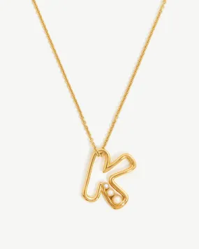 Chubby Pearl Initial Pendant Necklace  - Initial K | 18ct Gold Vermeil/Pearl