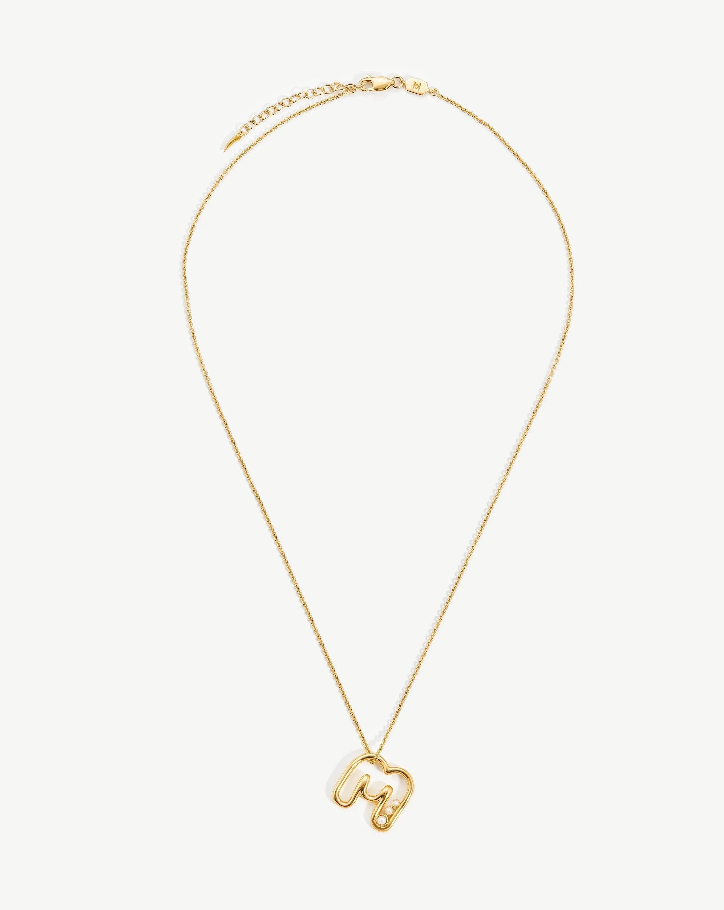 Chubby Pearl Initial Pendant Necklace  - Initial M | 18ct Gold Vermeil/Pearl