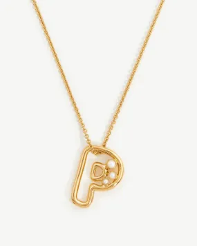 Chubby Pearl Initial Pendant Necklace  - Initial P | 18k Gold Vermeil/Pearl