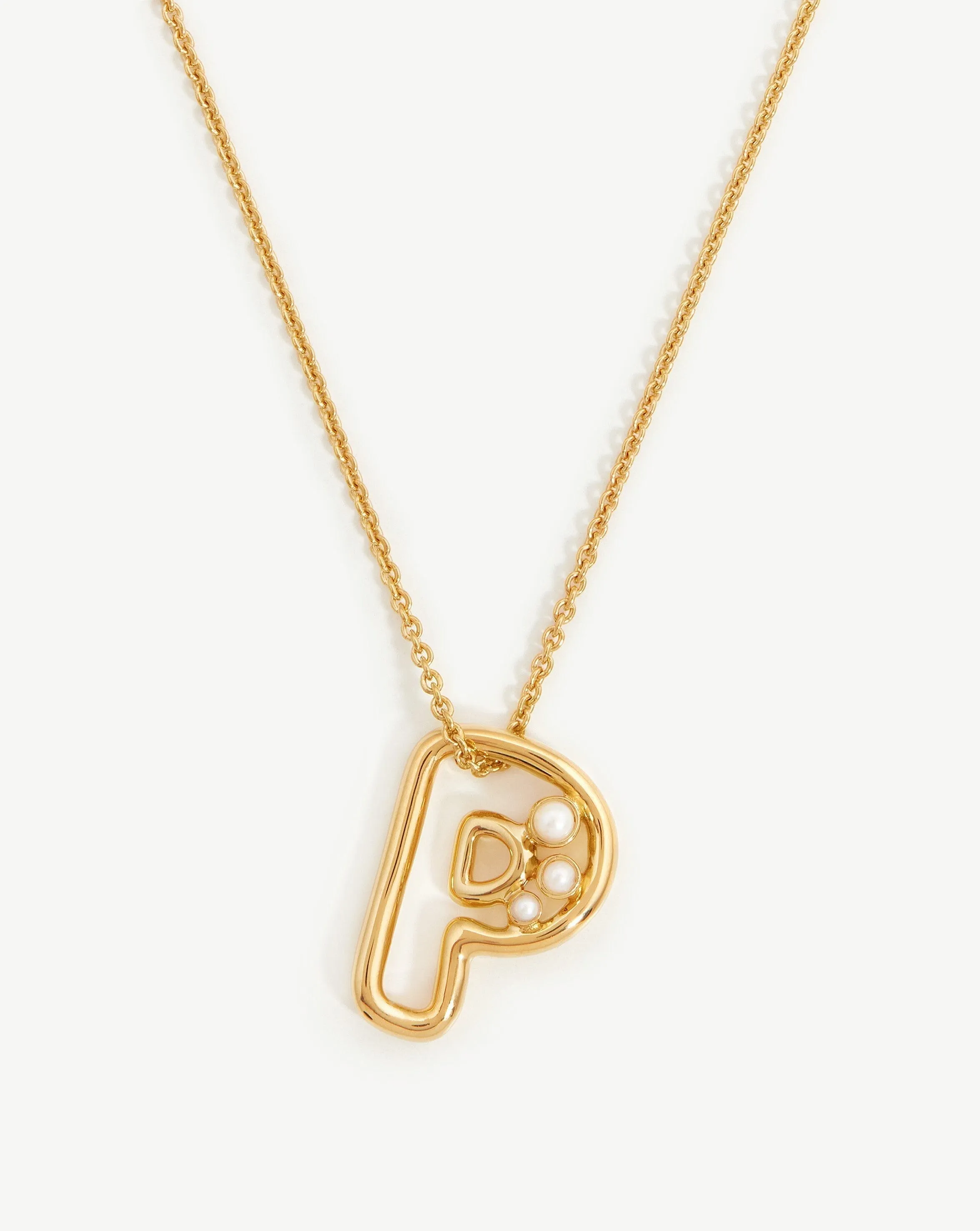 Chubby Pearl Initial Pendant Necklace  - Initial P | 18k Gold Vermeil/Pearl