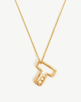 Chubby Pearl Initial Pendant Necklace  - Initial T | 18k Gold Vermeil/Pearl