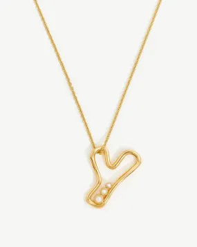 Chubby Pearl Initial Pendant Necklace  - Initial Y | 18k Gold Vermeil/Pearl