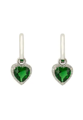 Cupids Sparkle Emerald Heart Drop Earrings Silver