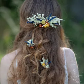 Dried flower hair comb and hairpins Rustic wedding hair comb with lavender Preserved flower hair pins Baby's breath and ear of wheat Magaela