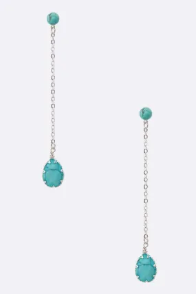 Genuine Stone Long Drop Swing Earrings