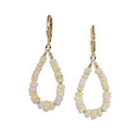 Gold Leverback Earrings with White Opal Loop