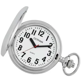 Gotham Men's Silver-Tone Low Vision Bold Number Polished Finish Covered Quartz Pocket Watch # GWC15045S