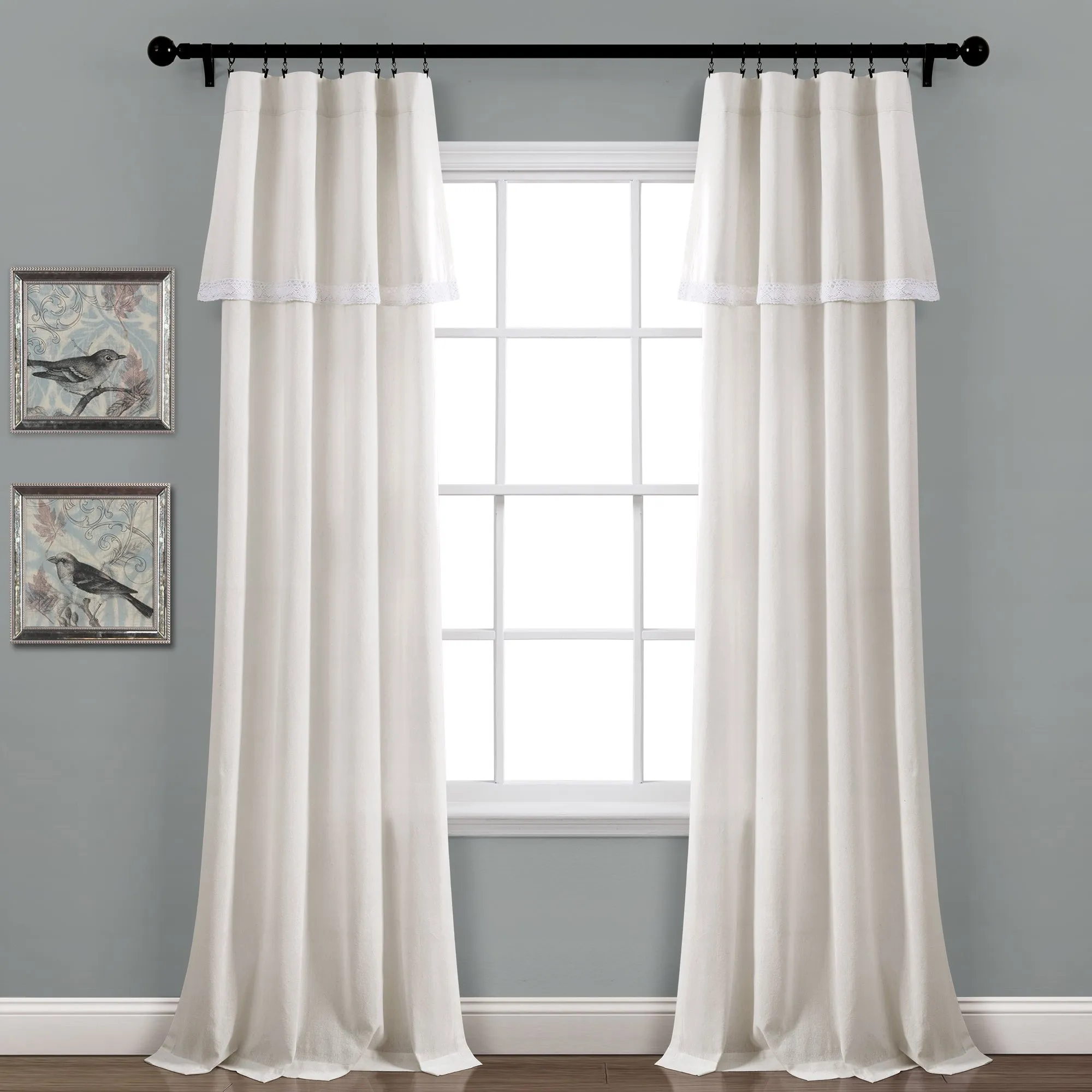 Linen Lace Window Curtain Panel Set