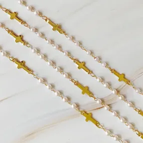 Long Pearl and Cross Necklace