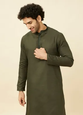 Manyawar Fern Green Kurta Set with Embroidered Placket and Neckline