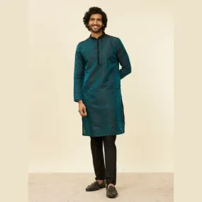 Manyawar Sapphire Blue Jacquard Kurta Set