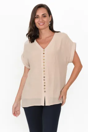 Miray Beige Button Top