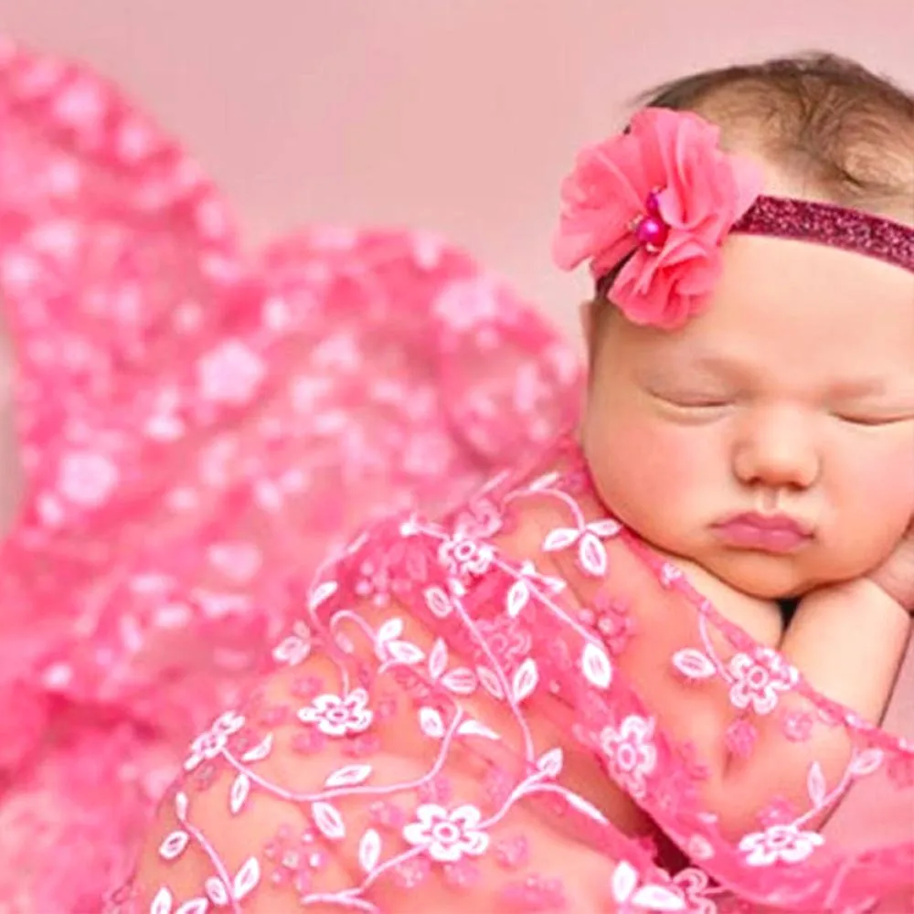 Newborn Pink Lace Crochet Infant Blanket/Scarf - Photography Prop