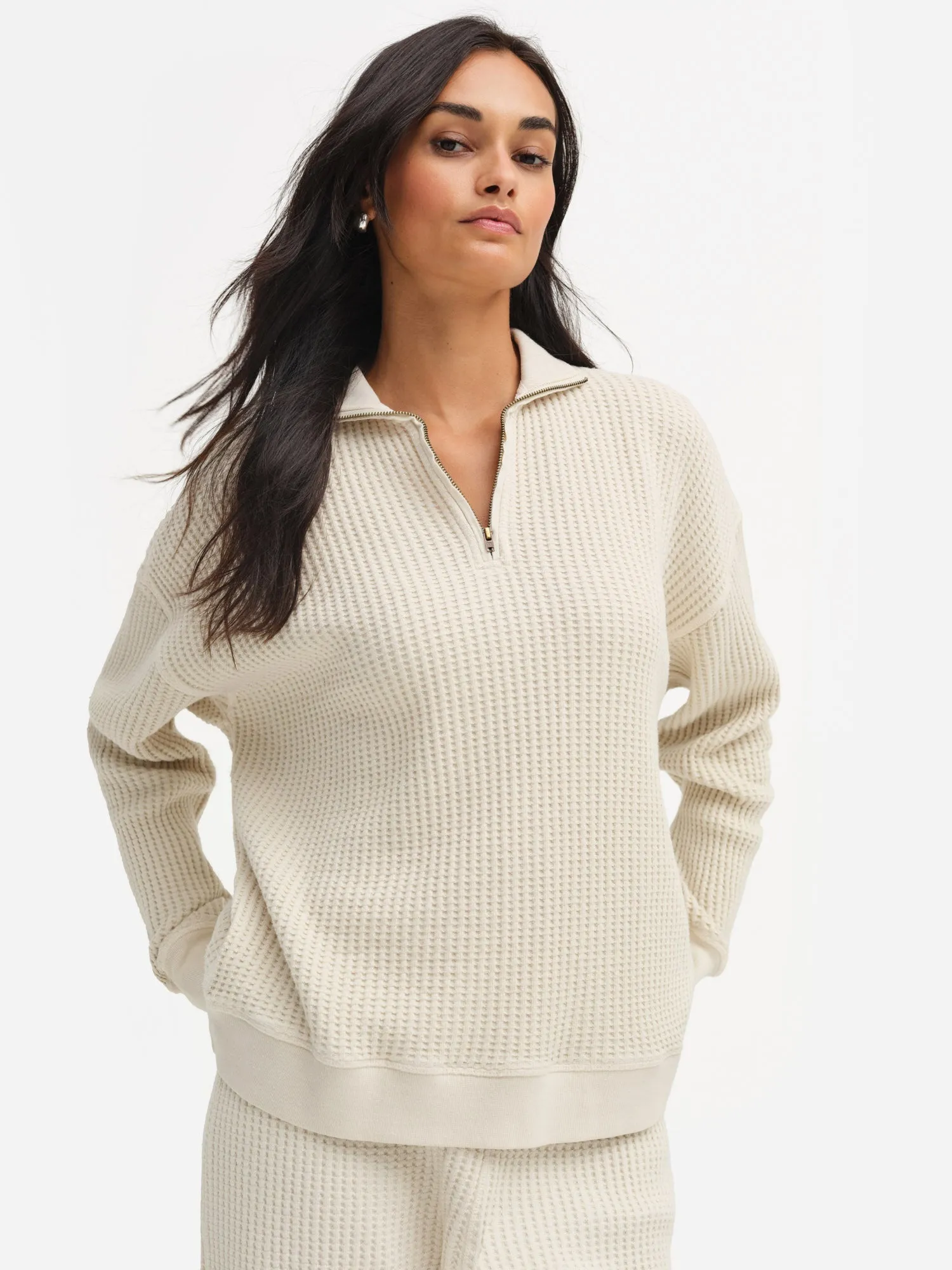 Organic Waffle Collared Half-Zip Sweatshirt