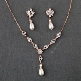 Pearl and CZ Wedding Necklace Set