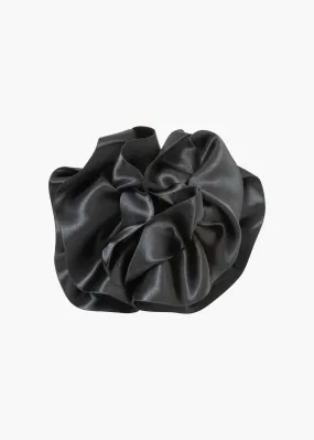 Satin Ruffle Jaw Clip -- Black